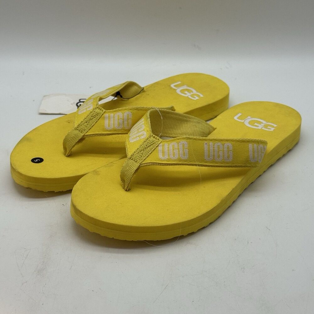 NEW Ugg Graphic Flip Flops Women's 5 Yellow Foam Cushioned Thong Sandals 1106412